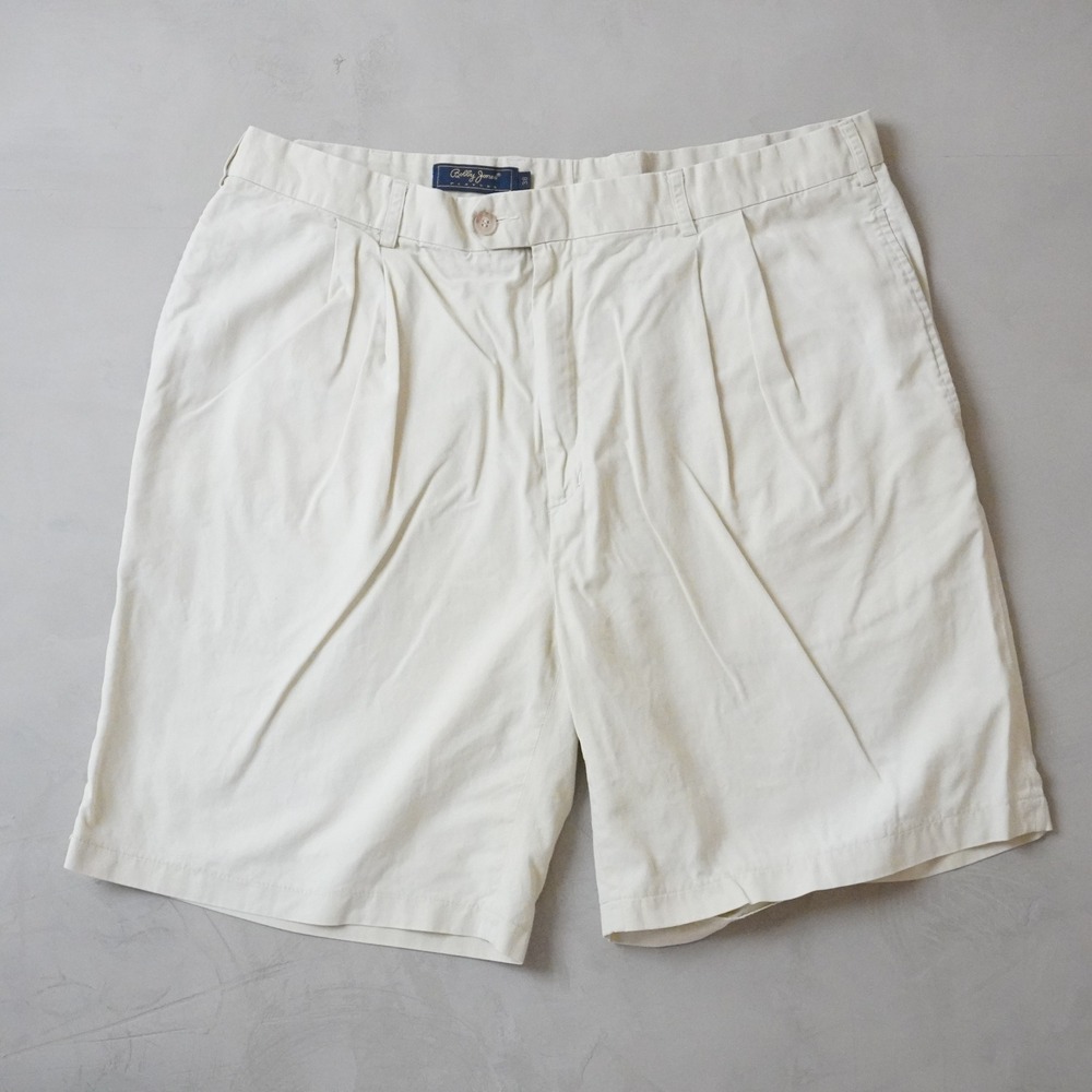 Bobby Jones Players Mens 38 Pleated Golf Shorts Cream Cotton Tencel Twill